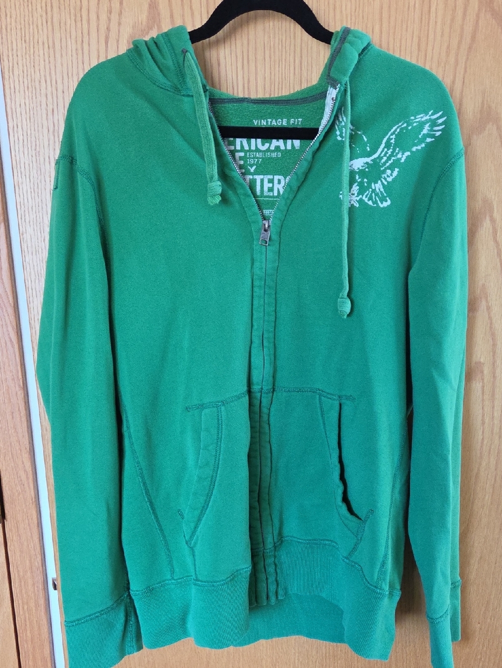 American Eagle Outfitters Green Full-Zip Hoodie with White Eagle Graphic